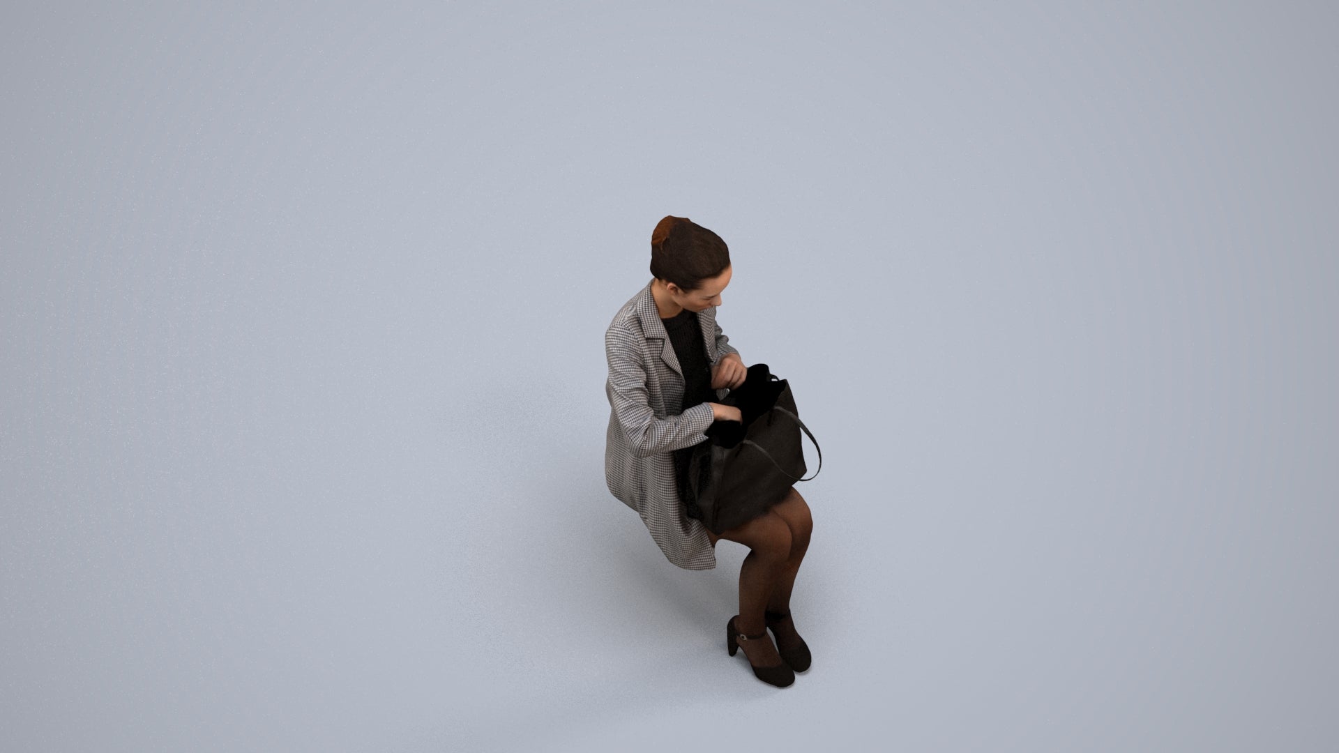 realistic 3D people woman business sitting, render-ready for V-Ray and Corona, FBX OBJ, back view render