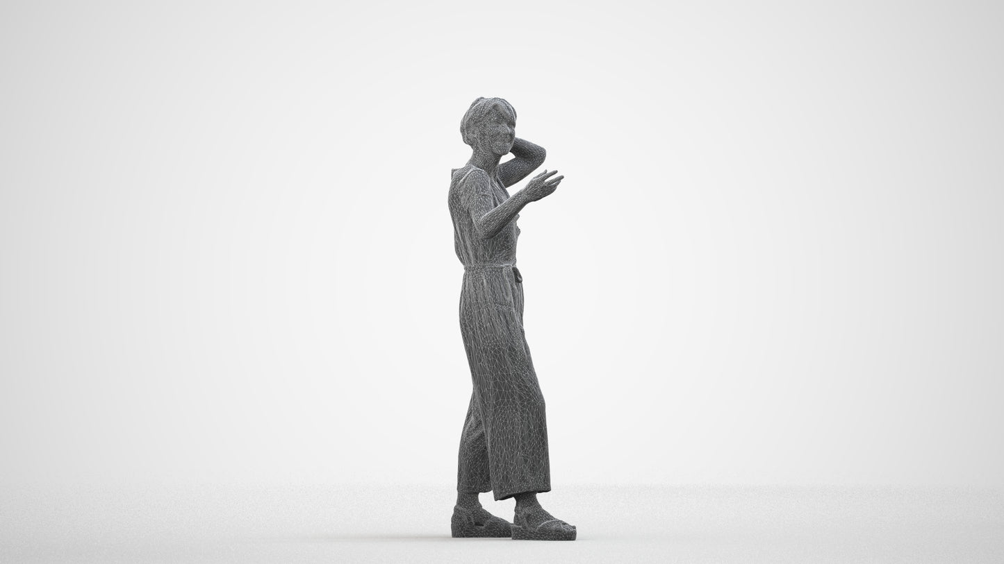realistic 3D human senior woman casual standing, archviz people FBX OBJ for Blender, wireframe side view