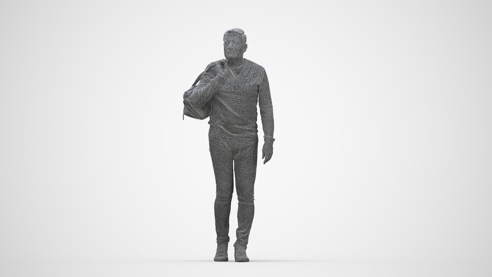 3D people model man casual walking, scanned human for 3ds Max rendering, wireframe back view