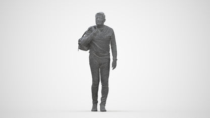 3D people model man casual walking, scanned human for 3ds Max rendering, wireframe back view