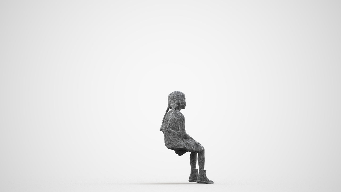 realistic 3D human girl casual kids, archviz people FBX OBJ for Blender, wireframe side view