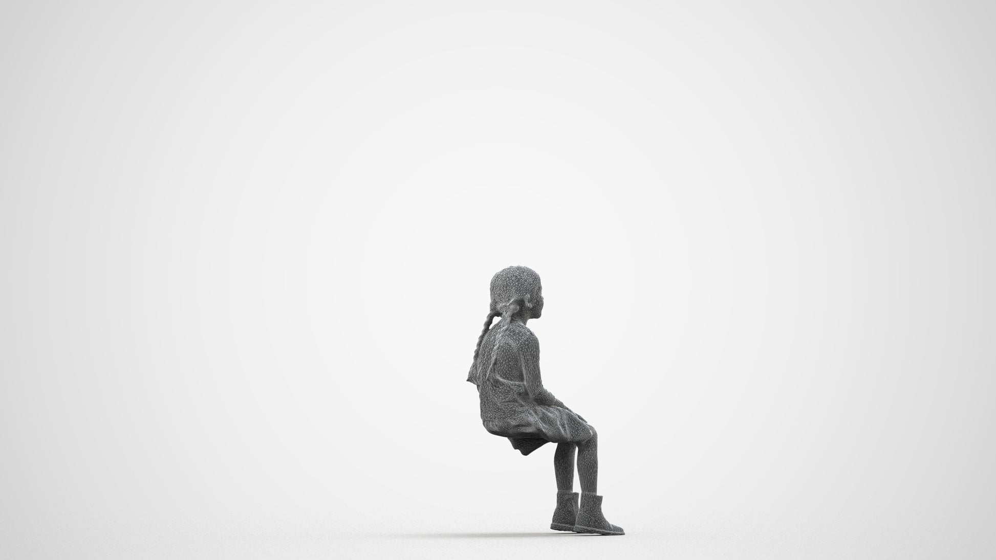 realistic 3D human girl casual kids, archviz people FBX OBJ for Blender, wireframe side view