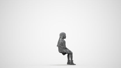 realistic 3D human girl casual kids, archviz people FBX OBJ for Blender, wireframe side view