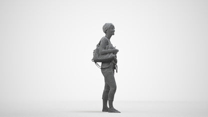 3D people model senior woman standing, scanned human for 3ds Max rendering, wireframe side view