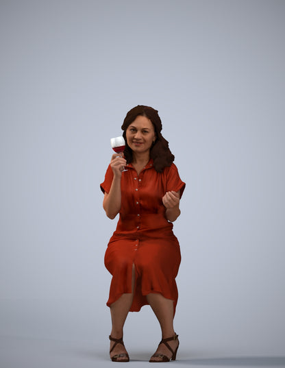 3D human model woman casual sitting, photogrammetry scanned person for archviz