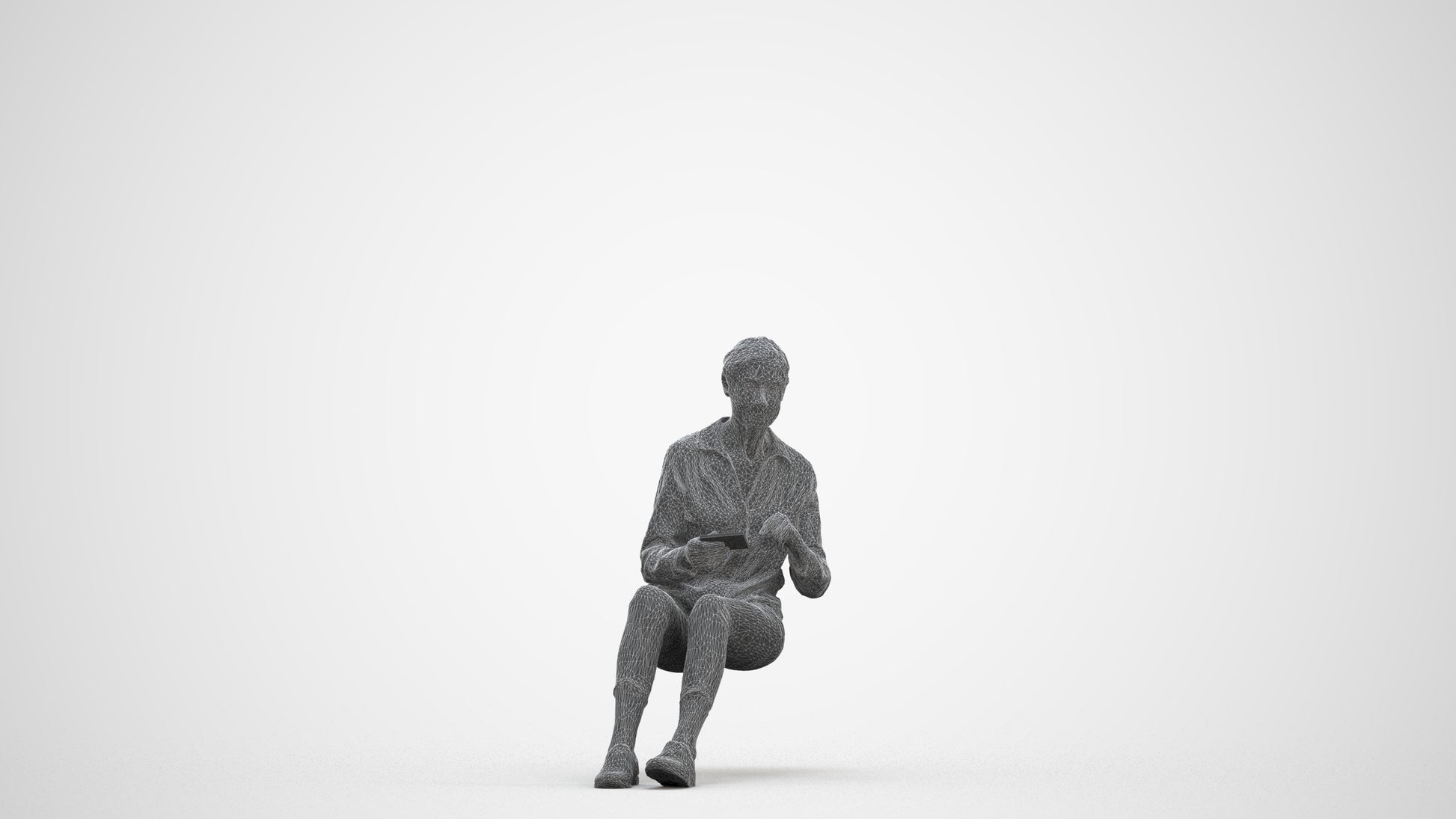 3D scanned senior woman sitting casual, photorealistic archviz people for Enscape and SketchUp