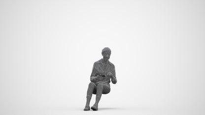 3D scanned senior woman sitting casual, photorealistic archviz people for Enscape and SketchUp