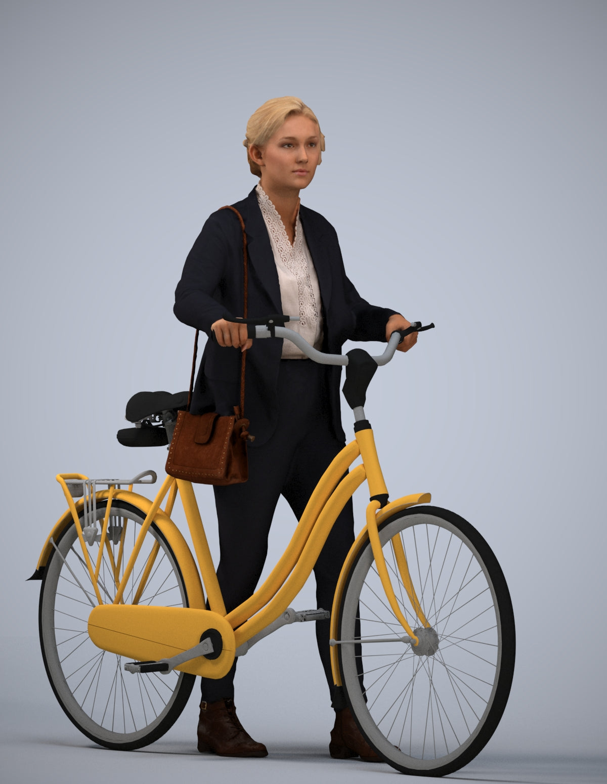 scanned 3D woman business cycling, photogrammetry people for Enscape and V-Ray
