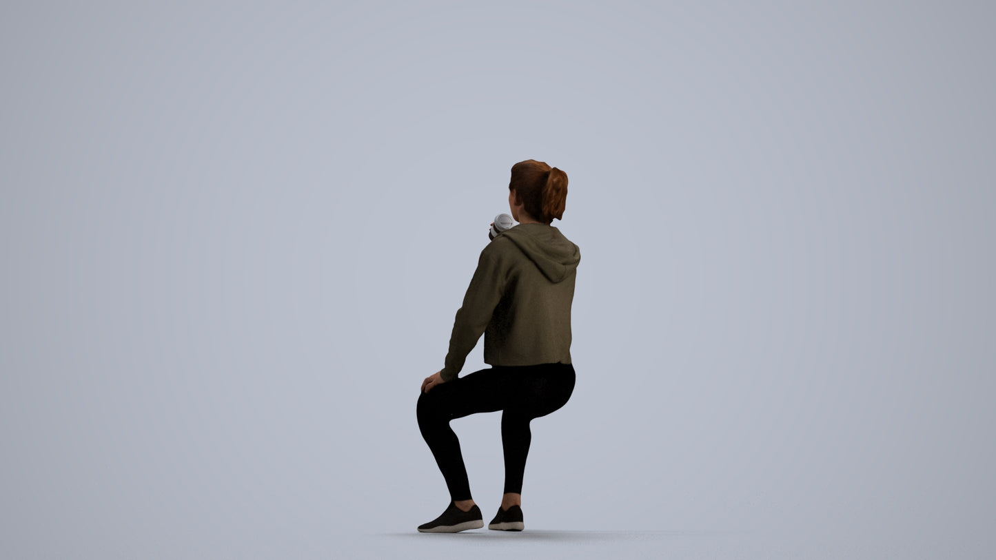realistic 3D human woman sport, archviz people FBX OBJ for Blender, front view render