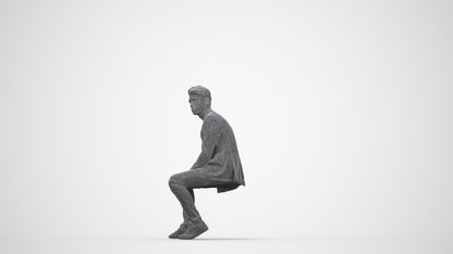 3D people model man casual sitting, scanned human for 3ds Max rendering, wireframe back view