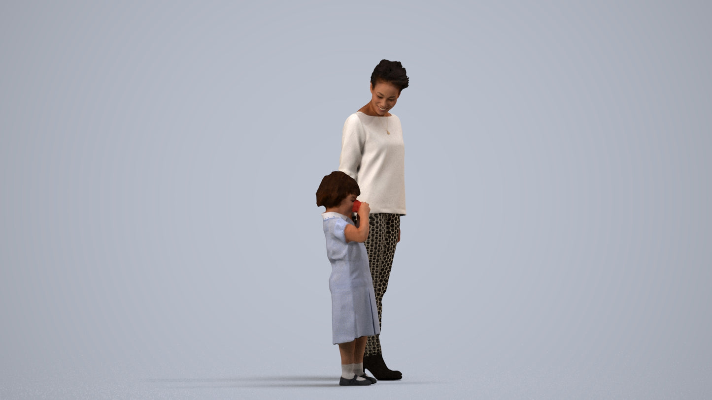 scanned 3D girl casual kids, photogrammetry people for Enscape and V-Ray, side view render