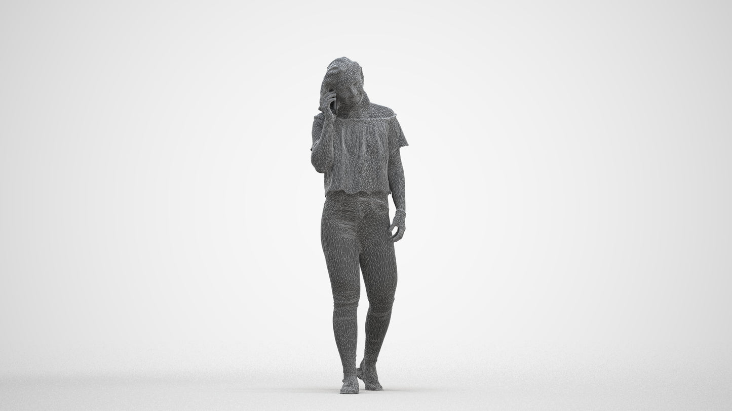 realistic 3D woman casual walking, scanned archviz people for Blender and 3ds Max, three-quarter front view render