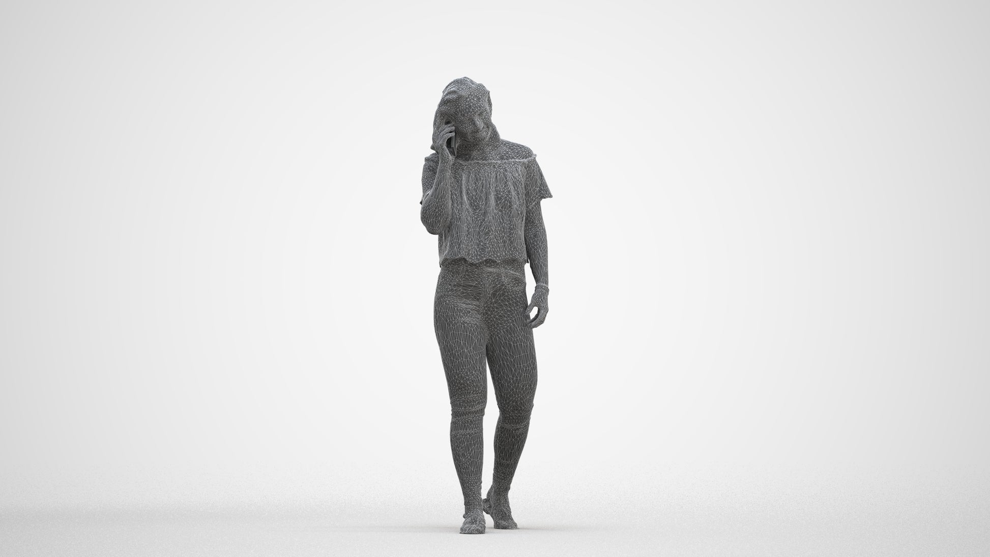 realistic 3D woman casual walking, scanned archviz people for Blender and 3ds Max, three-quarter front view render