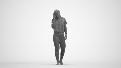 realistic 3D woman casual walking, scanned archviz people for Blender and 3ds Max, three-quarter front view render