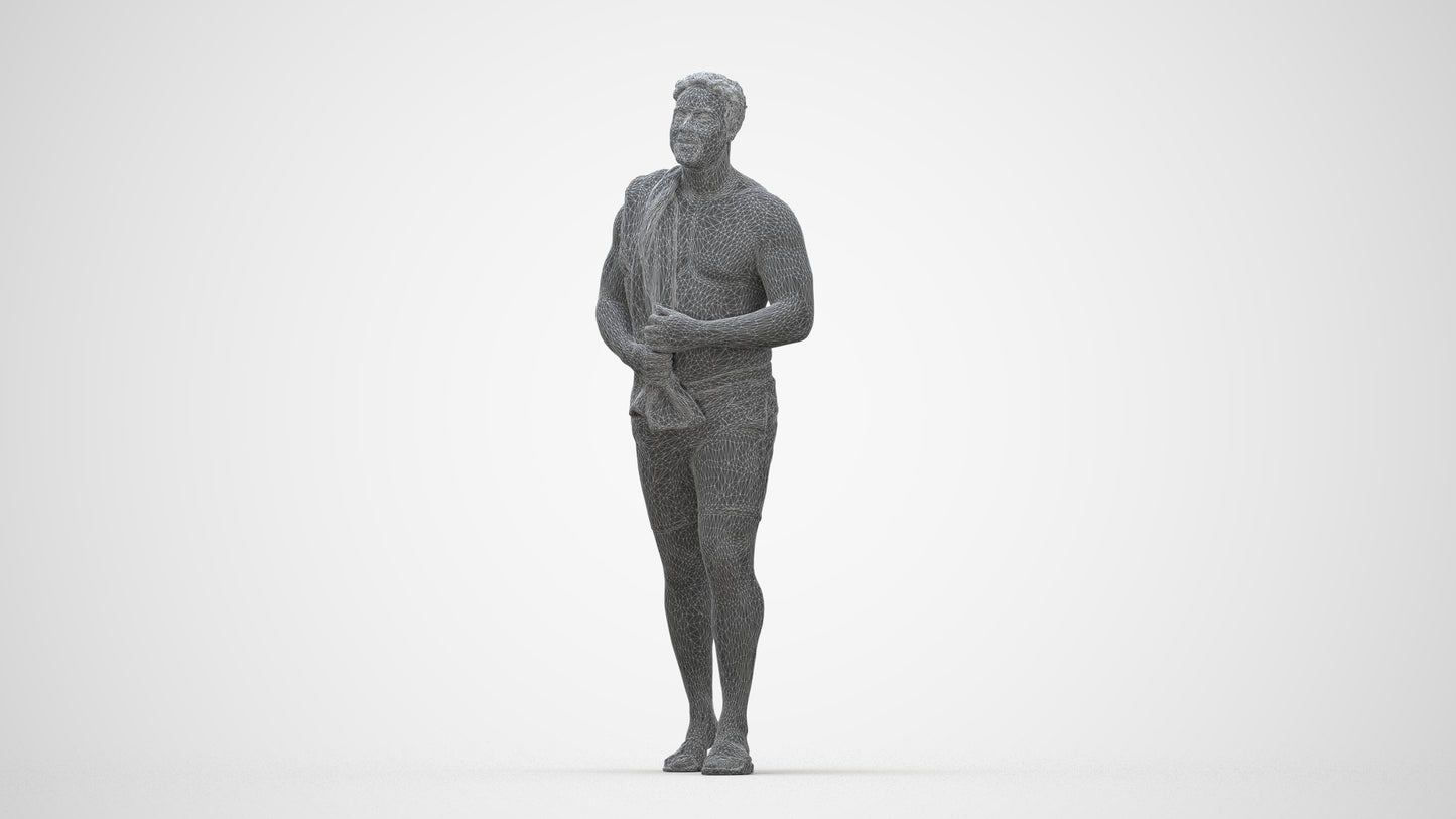 scanned 3D man pool, photogrammetry people for Enscape and V-Ray, wireframe back view