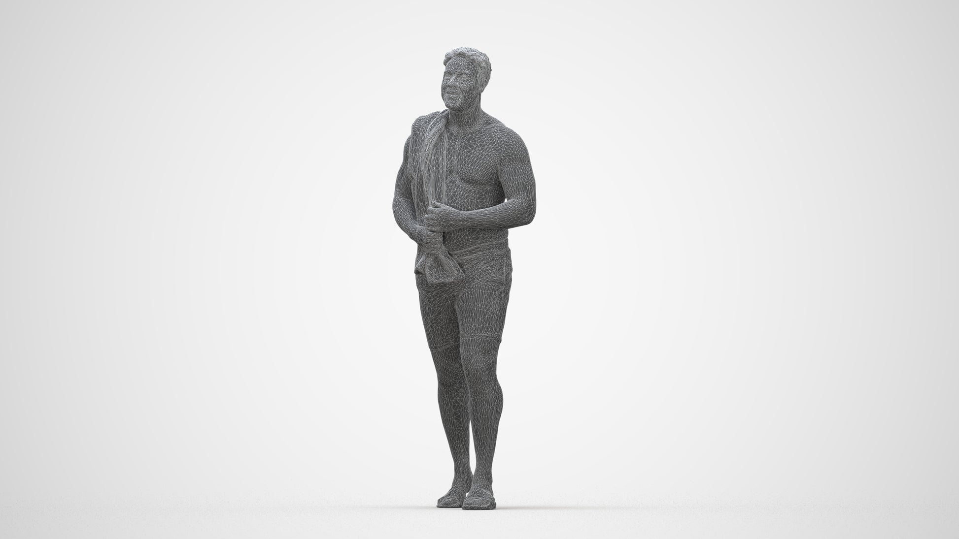 scanned 3D man pool, photogrammetry people for Enscape and V-Ray, wireframe back view