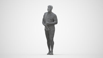 scanned 3D man pool, photogrammetry people for Enscape and V-Ray, wireframe back view