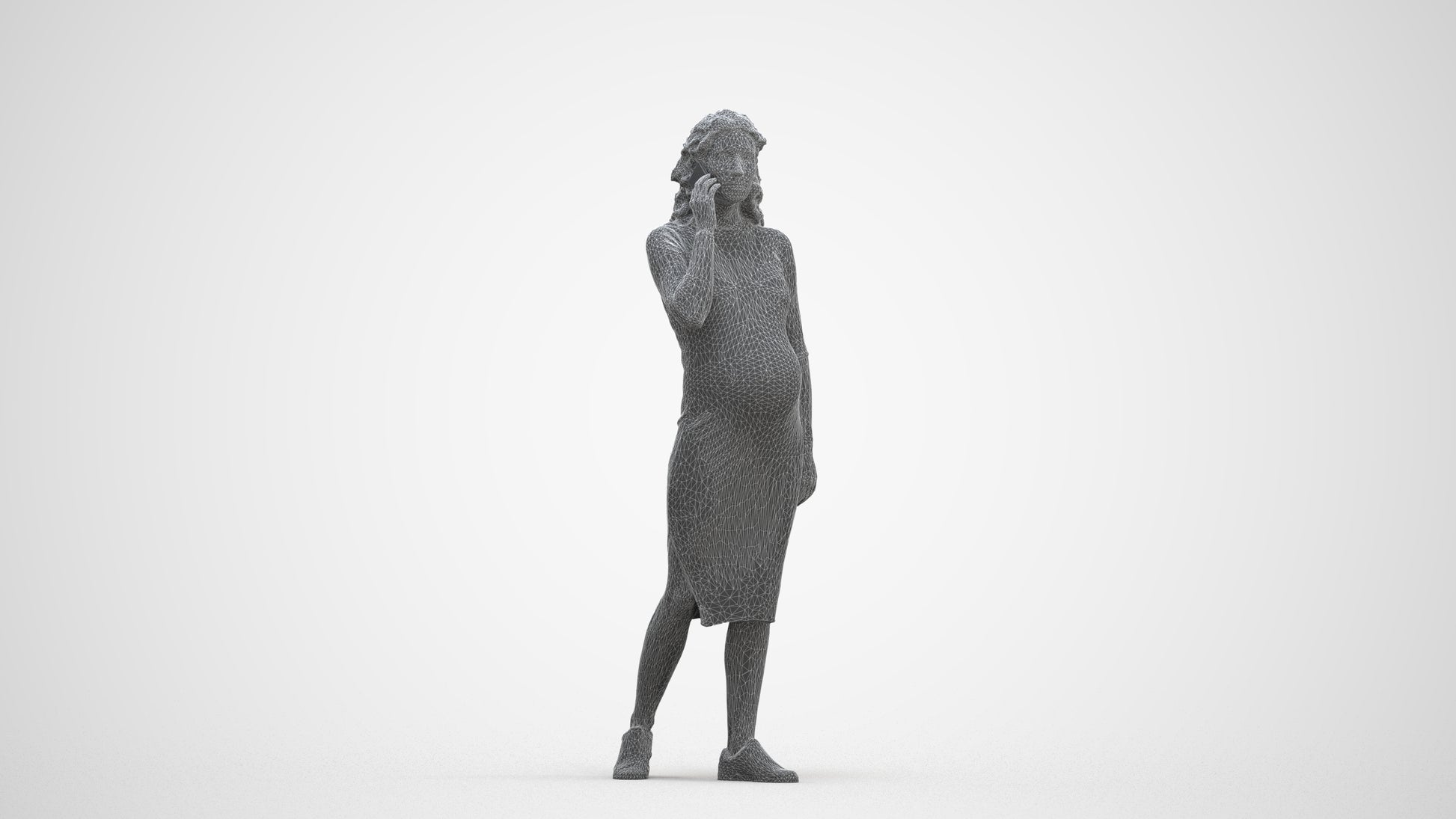 3D human model woman casual walking, photogrammetry scanned person for archviz, three-quarter front view render