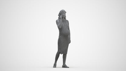 3D human model woman casual walking, photogrammetry scanned person for archviz, three-quarter front view render