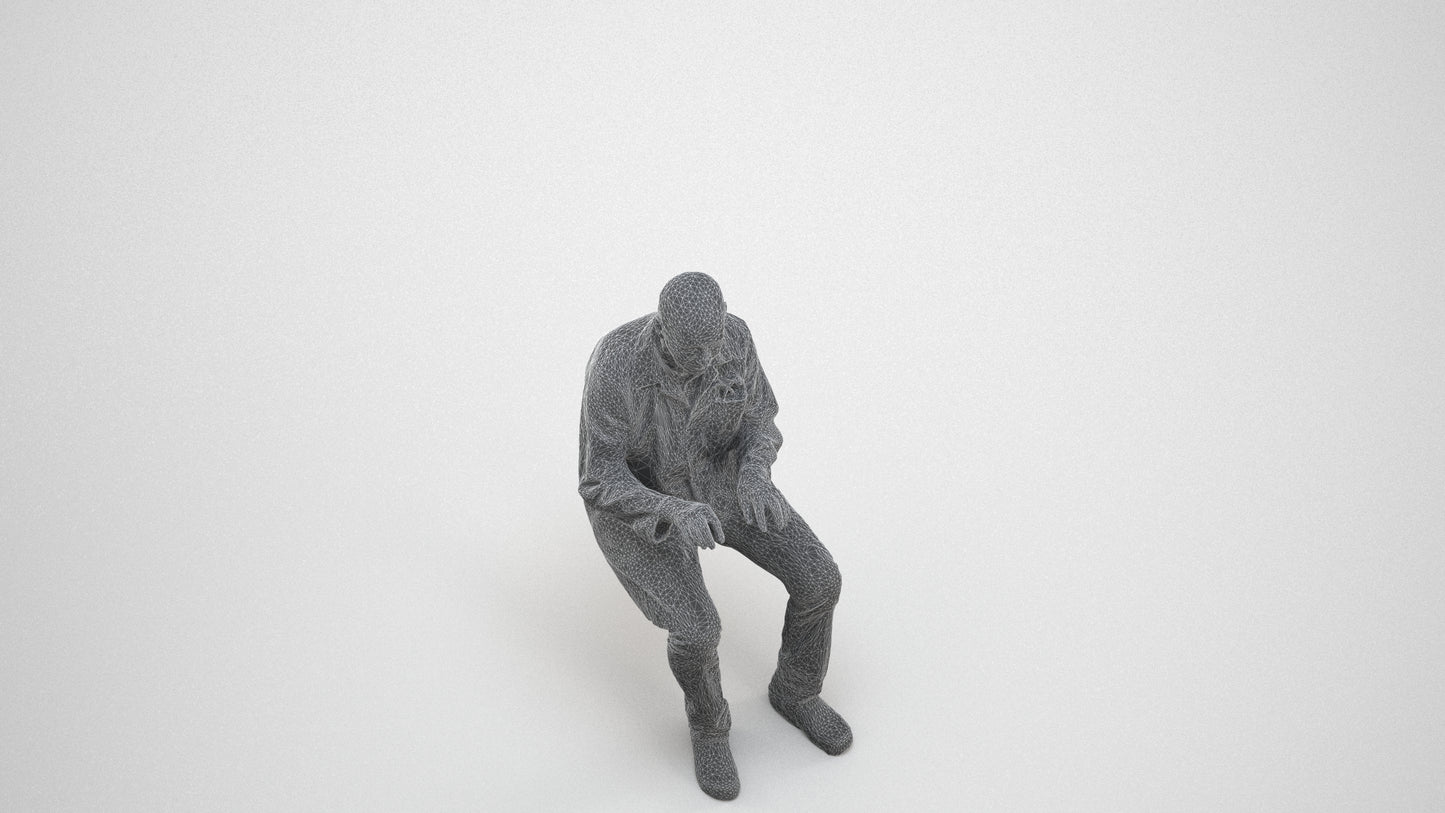 scanned 3D senior man medical, photogrammetry people for Enscape and V-Ray, wireframe three-quarter view
