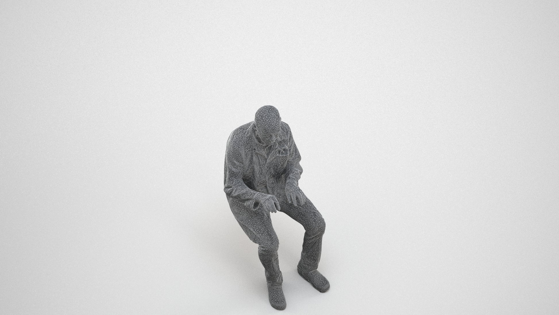 scanned 3D senior man medical, photogrammetry people for Enscape and V-Ray, wireframe three-quarter view