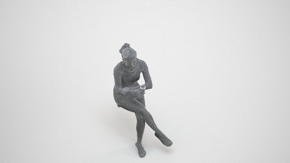 scanned 3D woman casual sitting, photogrammetry people for Enscape and V-Ray, wireframe three-quarter view
