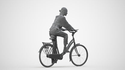 3D human model woman casual cycling, photogrammetry scanned person for archviz, wireframe side view