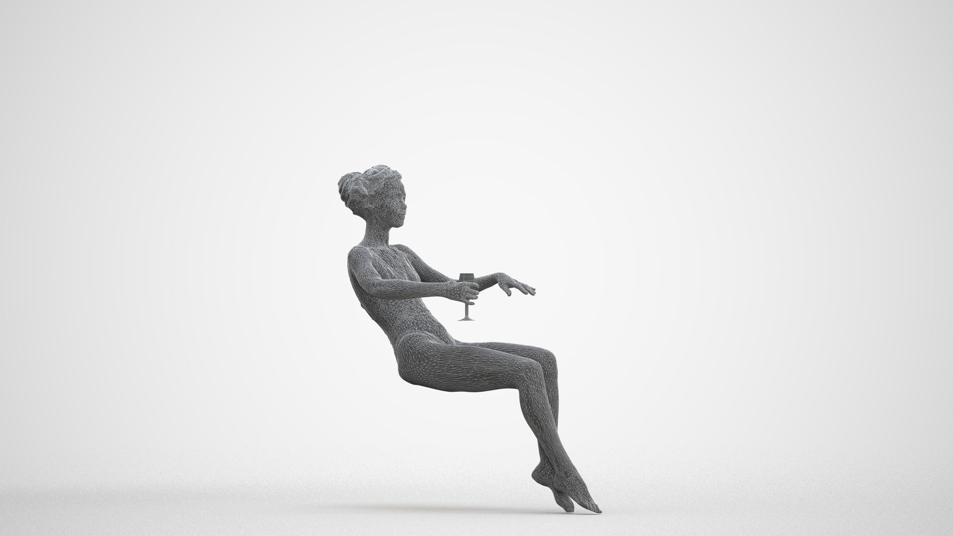 3D human model woman pool, photogrammetry scanned person for archviz, three-quarter front view render