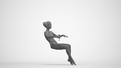3D human model woman pool, photogrammetry scanned person for archviz, three-quarter front view render