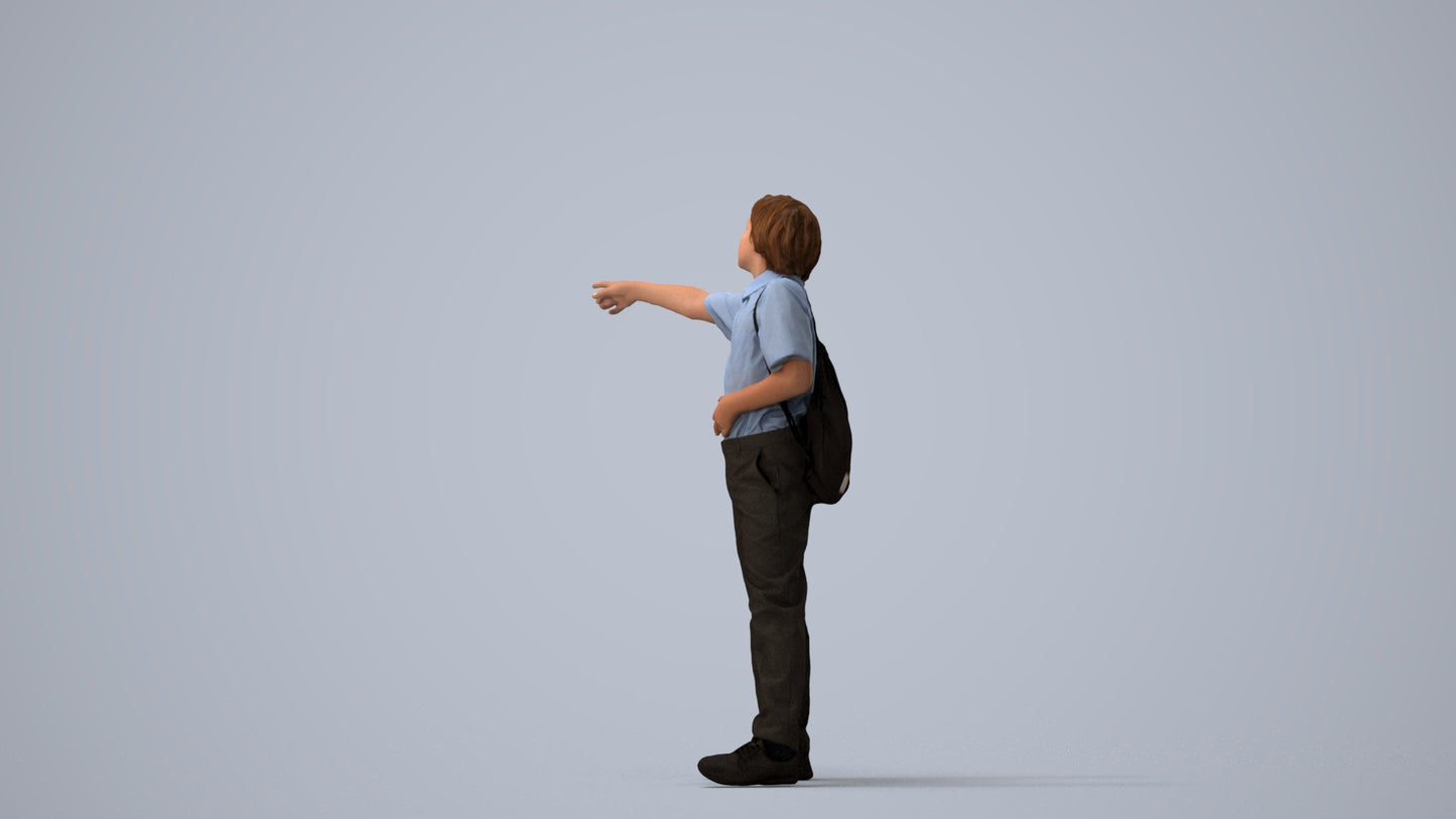3D people model boy kids, scanned human for 3ds Max rendering, three-quarter view render