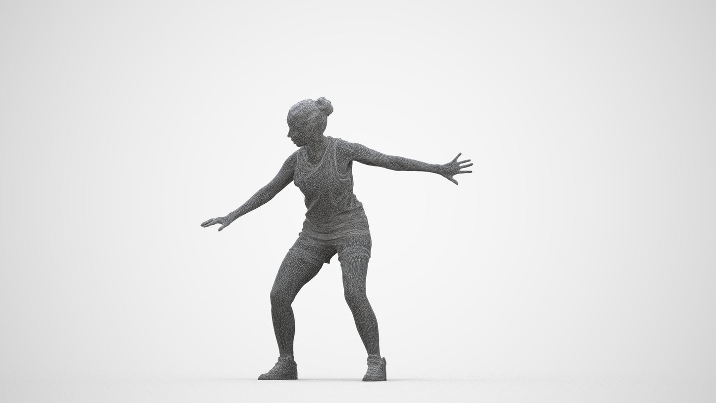 photogrammetry 3D woman sport, realistic human model archviz FBX, wireframe back view