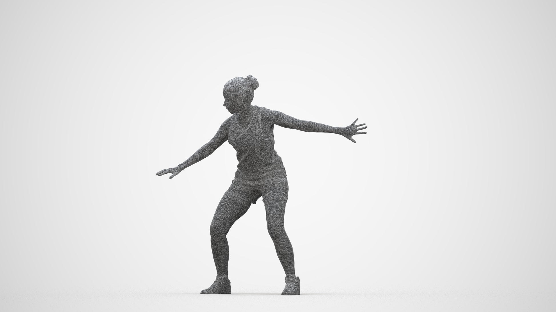 photogrammetry 3D woman sport, realistic human model archviz FBX, wireframe back view