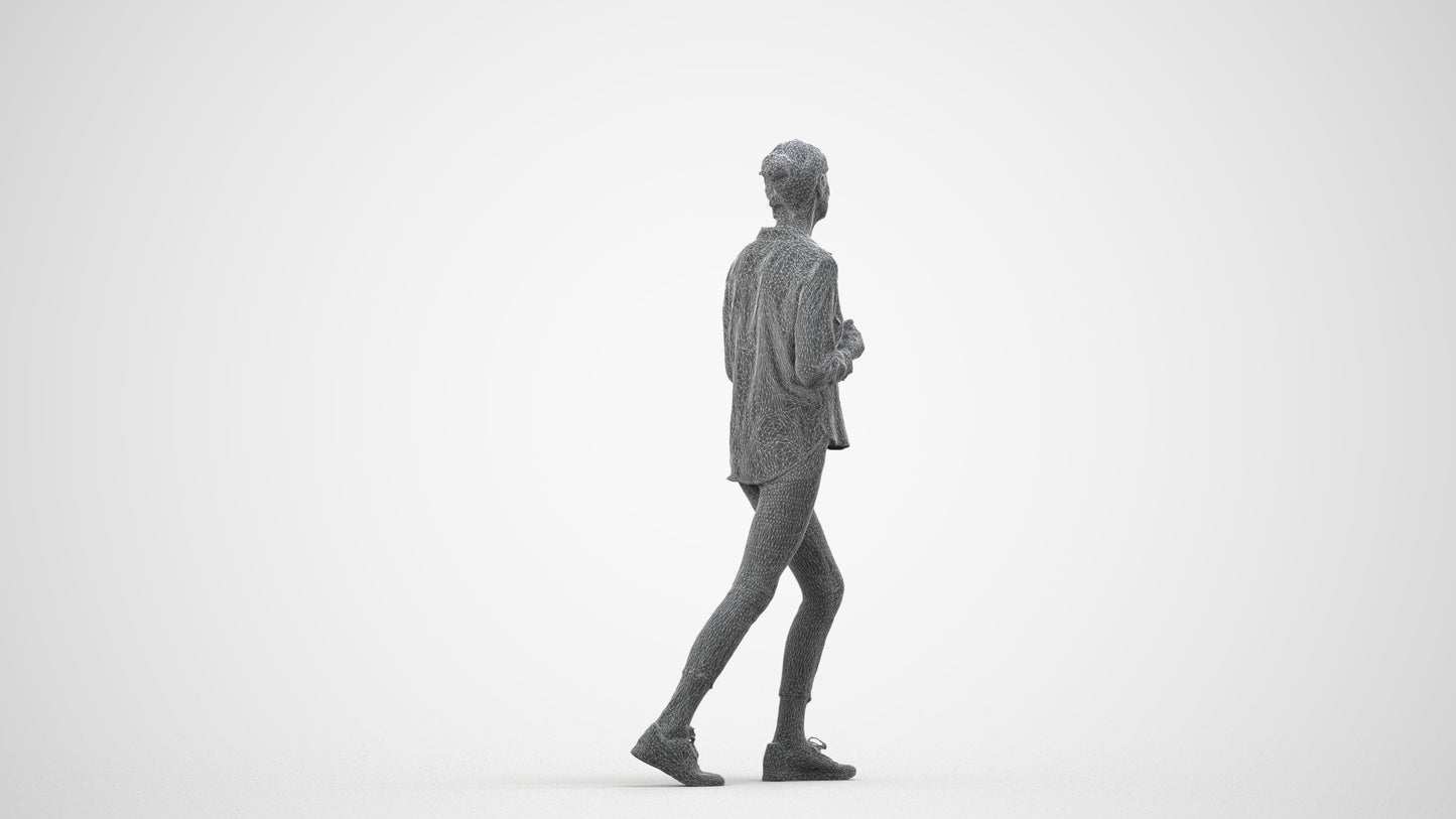 3D scanned senior woman standing casual, photorealistic archviz people for Enscape and SketchUp, wireframe side view