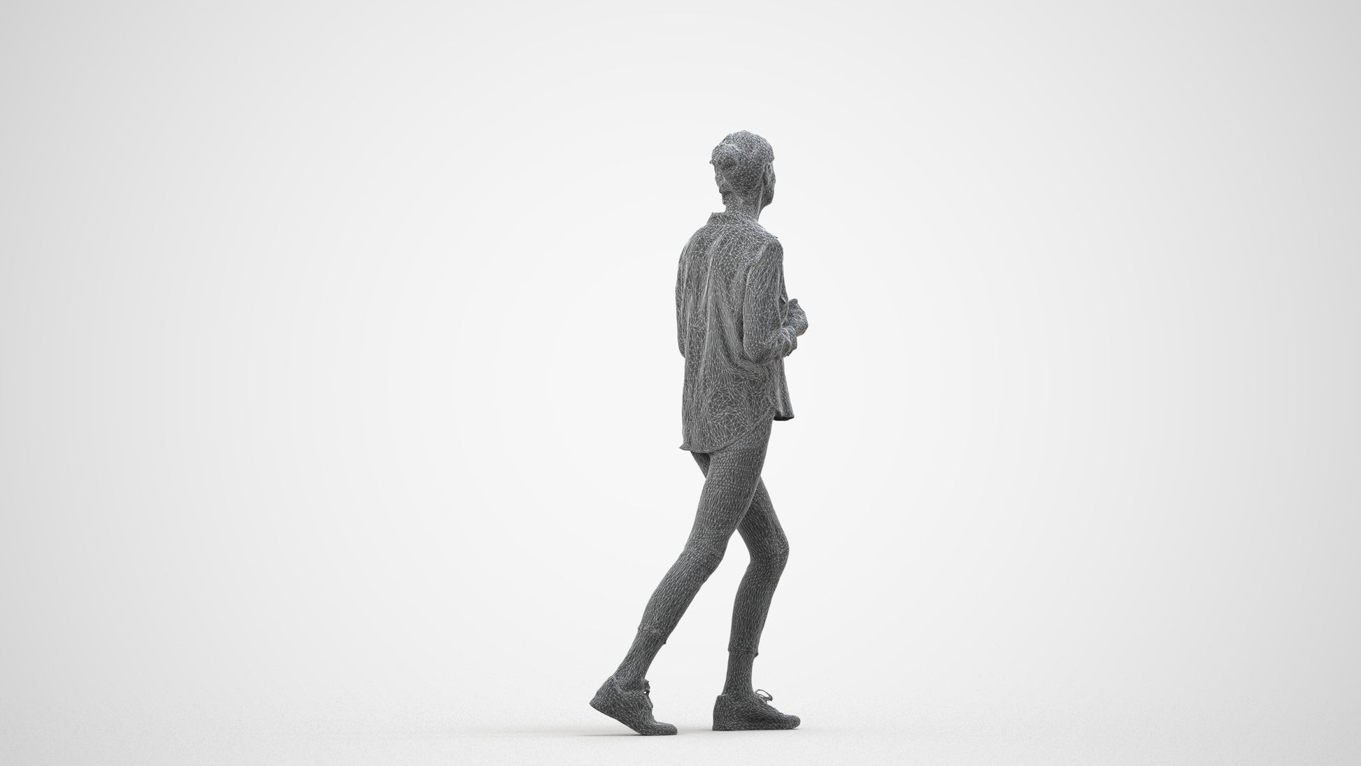 3D scanned senior woman standing casual, photorealistic archviz people for Enscape and SketchUp, wireframe side view