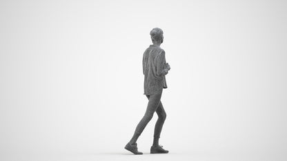 3D scanned senior woman standing casual, photorealistic archviz people for Enscape and SketchUp, wireframe side view