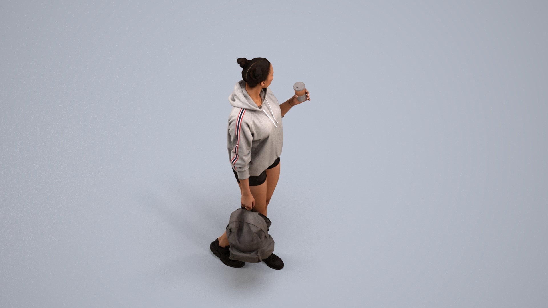 realistic 3D woman casual walking, scanned archviz people for Blender and 3ds Max, back view render