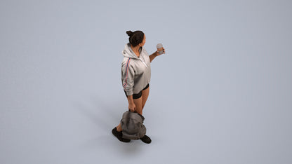 realistic 3D woman casual walking, scanned archviz people for Blender and 3ds Max, back view render