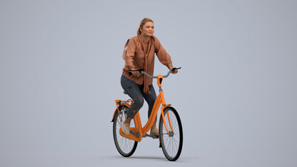 photogrammetry 3D woman casual cycling, realistic human model archviz FBX, standing pose render
