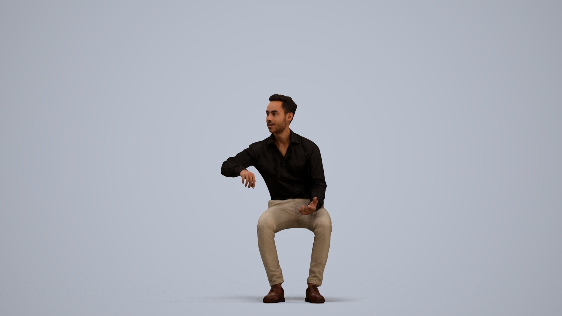 realistic 3D man business sitting, scanned archviz people for Blender and 3ds Max, standing pose render