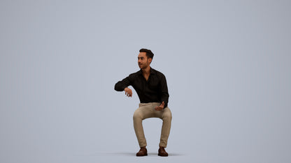 realistic 3D man business sitting, scanned archviz people for Blender and 3ds Max, standing pose render