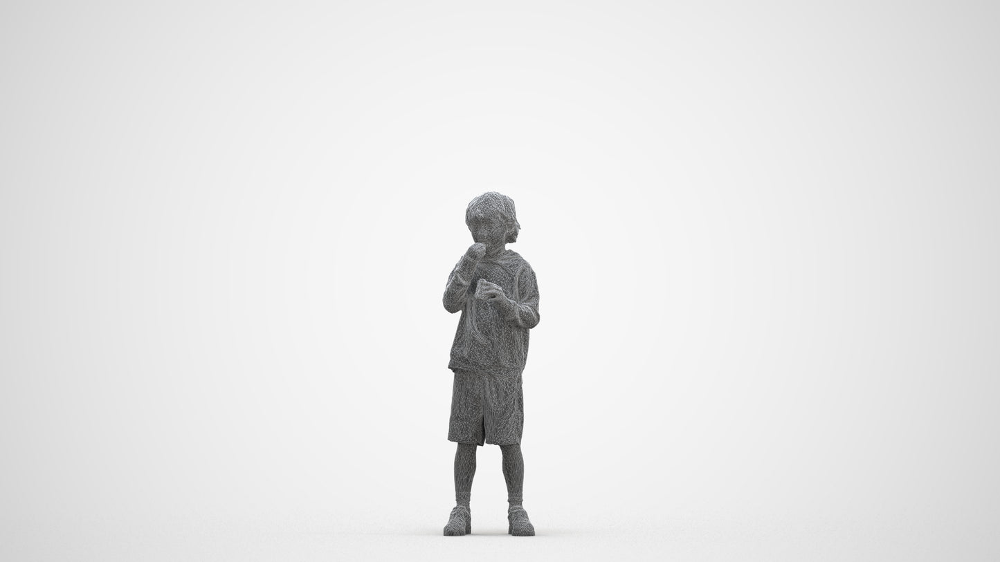 3D scanned boy kids casual, photorealistic archviz people for Enscape and SketchUp, three-quarter front view render