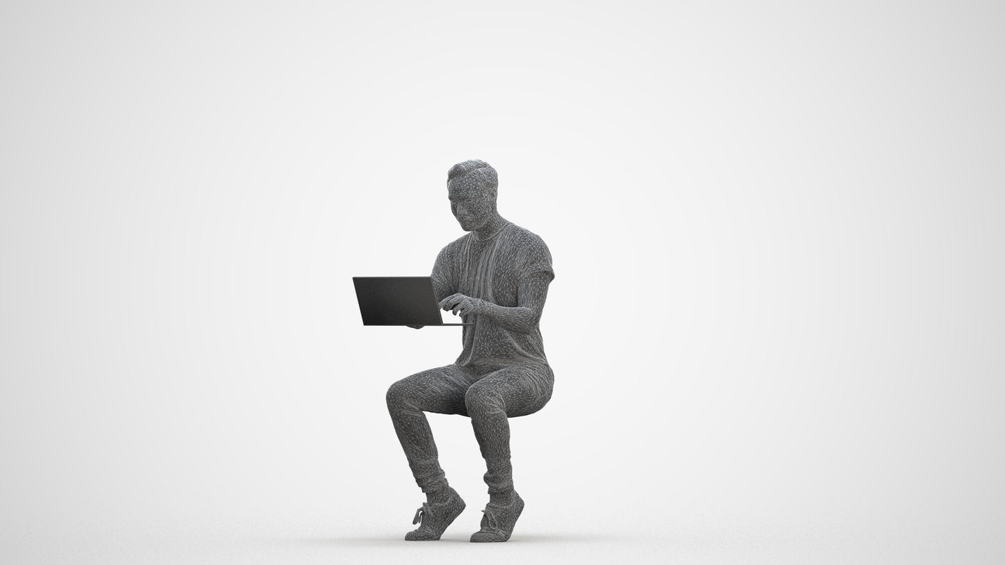 3D human model man casual business, photogrammetry scanned person for archviz, three-quarter front view render