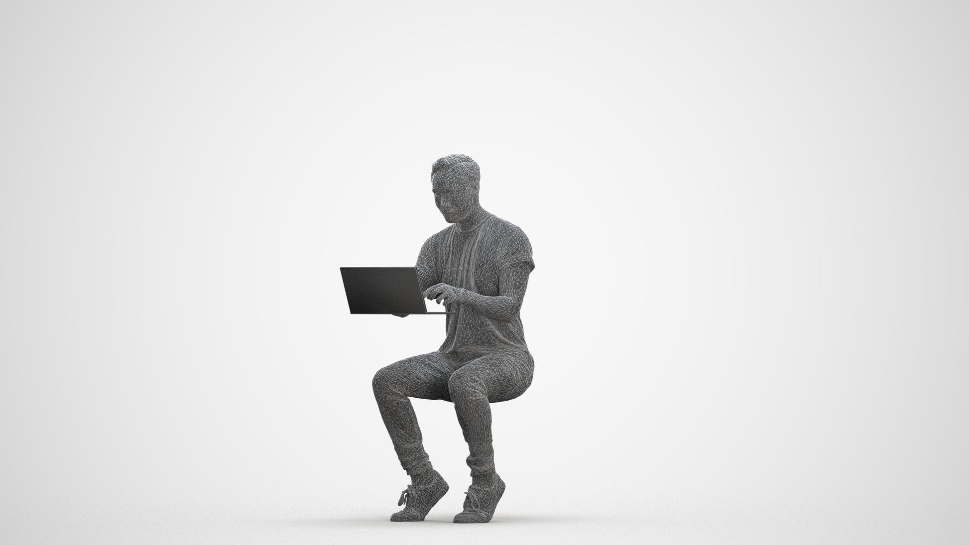 3D human model man casual business, photogrammetry scanned person for archviz, three-quarter front view render