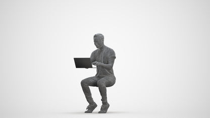 3D human model man casual business, photogrammetry scanned person for archviz, three-quarter front view render