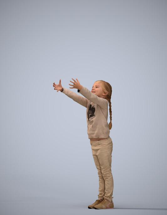 3D human model girl casual kids, photogrammetry scanned person for archviz