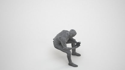 scanned 3D man casual sitting, photogrammetry people for Enscape and V-Ray, wireframe three-quarter view