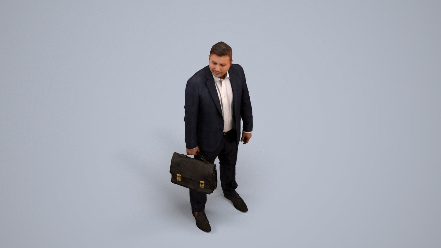 realistic 3D human man business, archviz people FBX OBJ for Blender, back view render