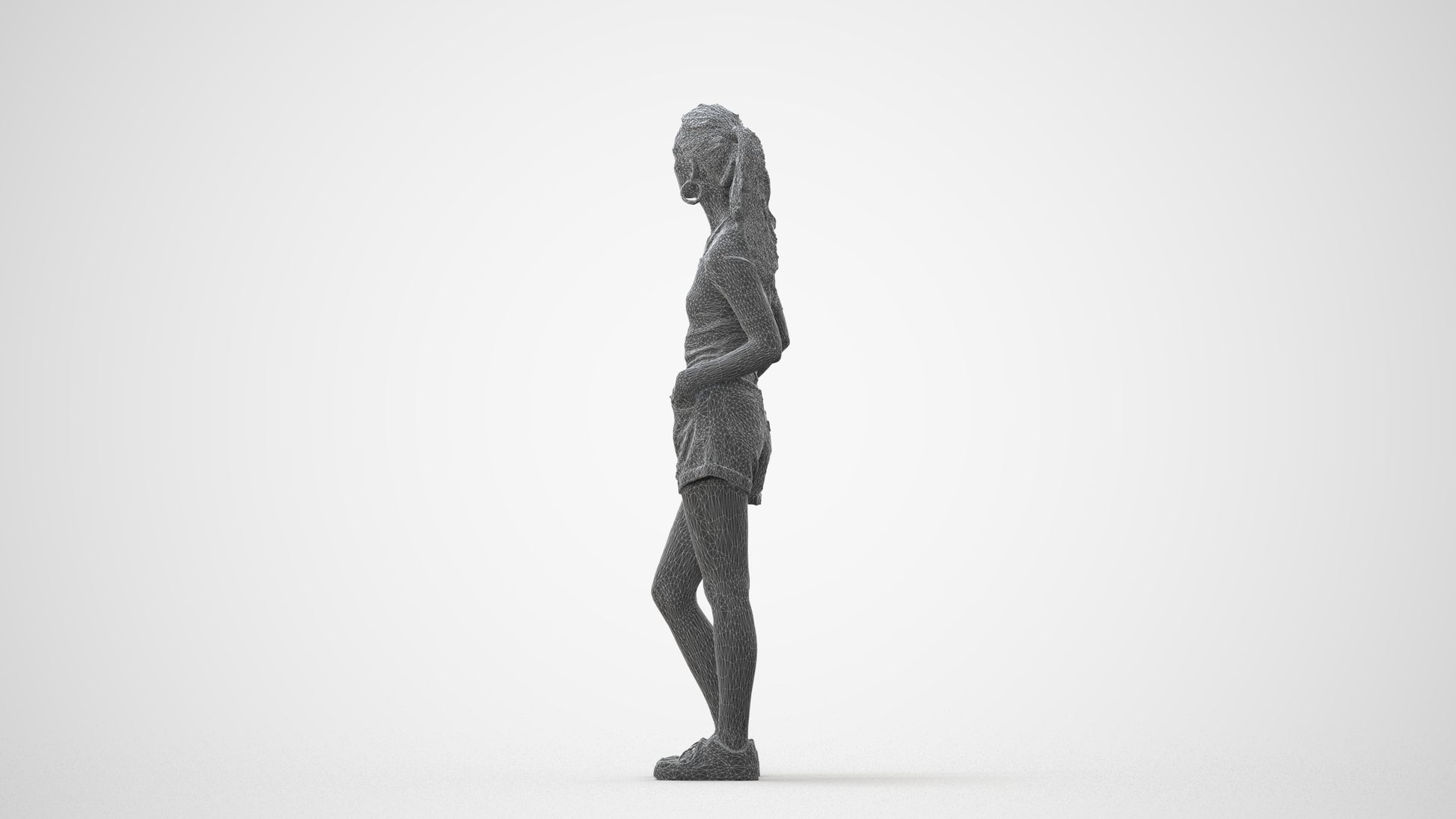 3D human model woman casual standing, photogrammetry scanned person for archviz, square thumbnail