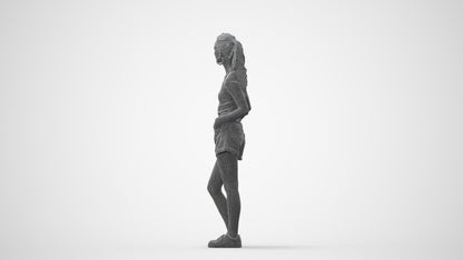 3D human model woman casual standing, photogrammetry scanned person for archviz, square thumbnail