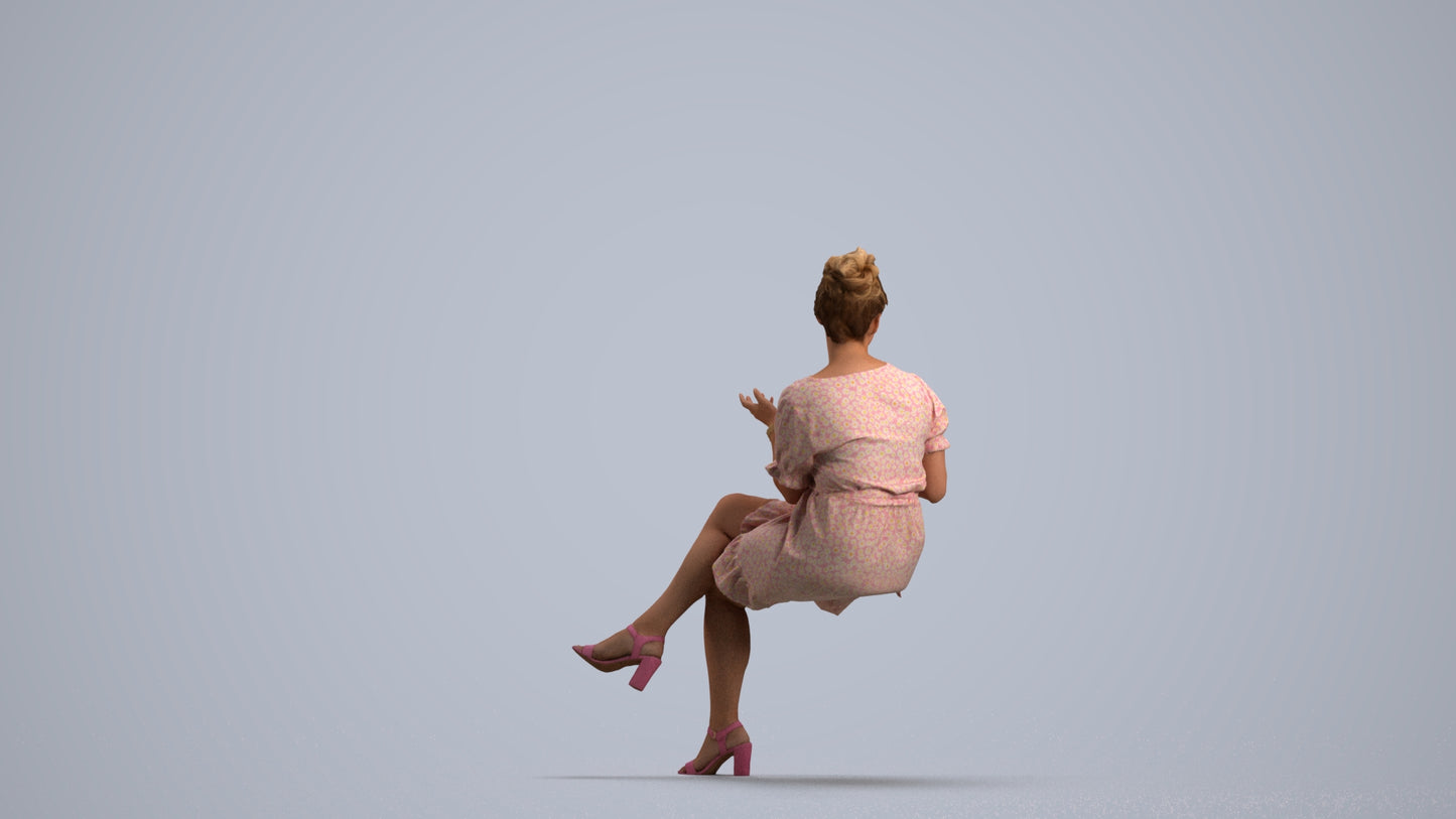 realistic 3D people woman casual sitting, render-ready for V-Ray and Corona, FBX OBJ, front view render